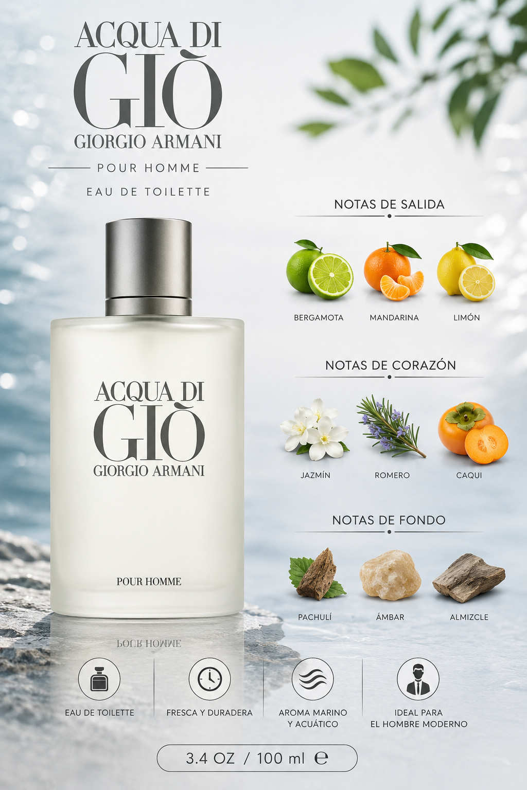 ARMANI ACQUA GIO MEN 3.4 OZ. EDT 100 ML - Imagen 2