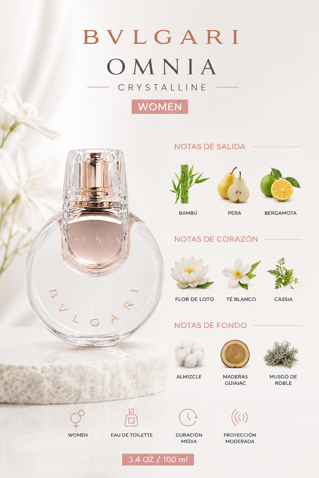 BVLGARI OMNIA CRYSTALLINE WOMEN 3.4 OZ EDT SP 100 ML - Imagen 2