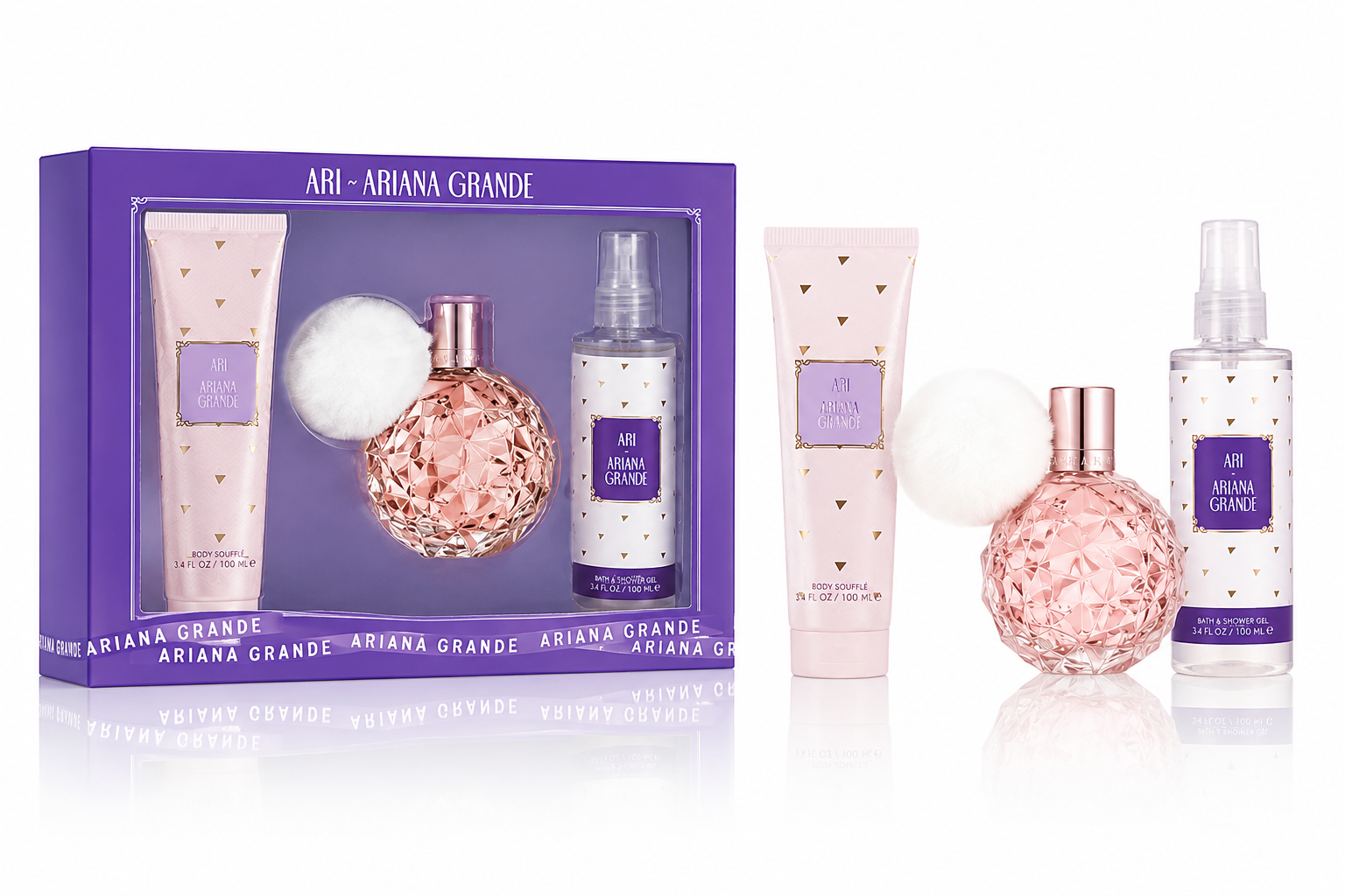 SET ARIANA GRANDE ARI WOMEN ( 3 PC SET ) 3.4 OZ. EDP / 3.4 OZ. SG / 3.4 OZ. BL
