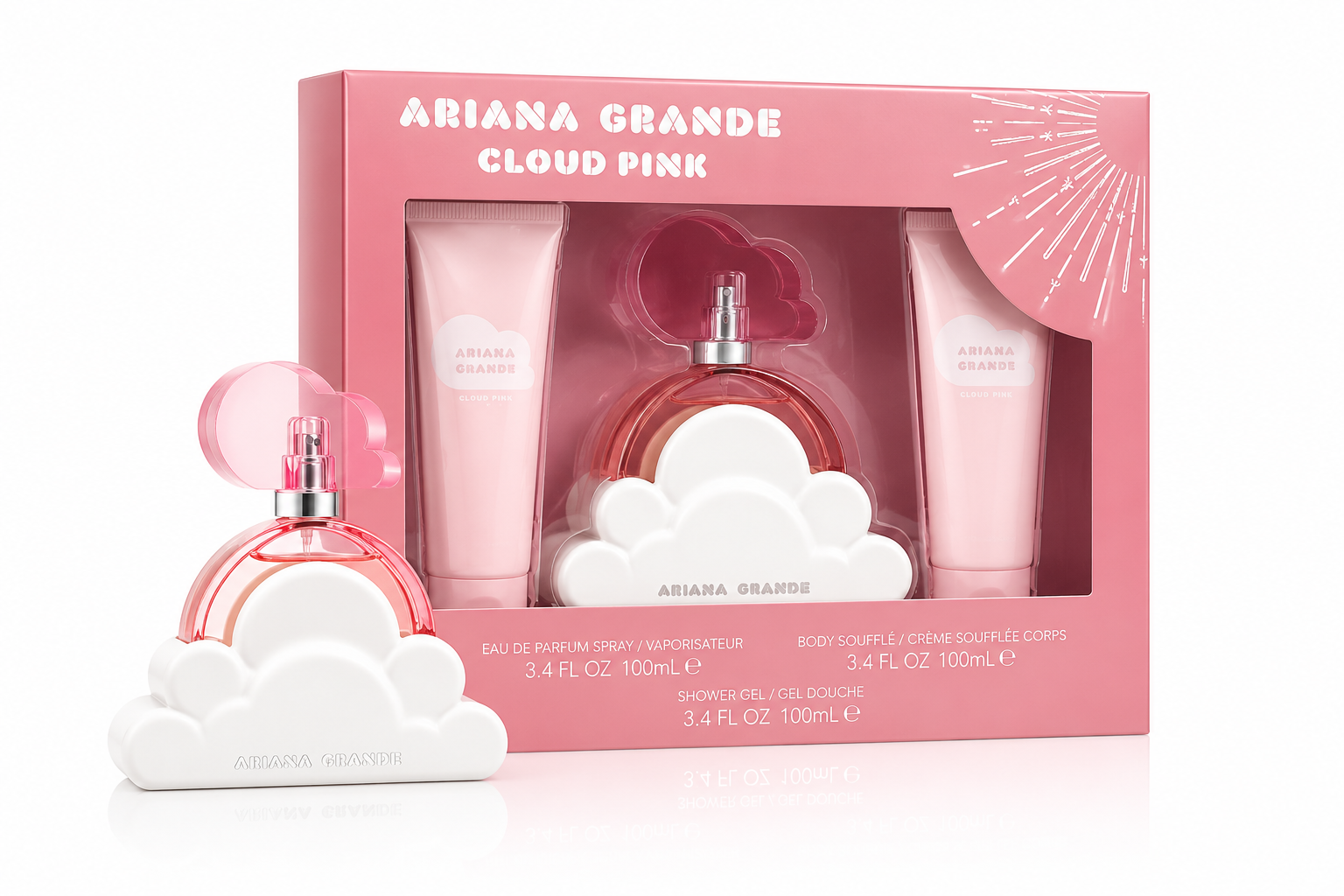 SET ARIANA GRANDE CLOUD PINK WOMEN ( 3 PC )3.4 OZ EDP SP /3.4 OZ SHOWER GEL /3.4 OZ BODY SOUFFLE