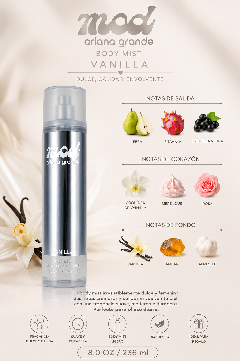 ARIANA GRANDE BODY MIST MOD VANILLA 8.0 L 236 ML - Imagen 2