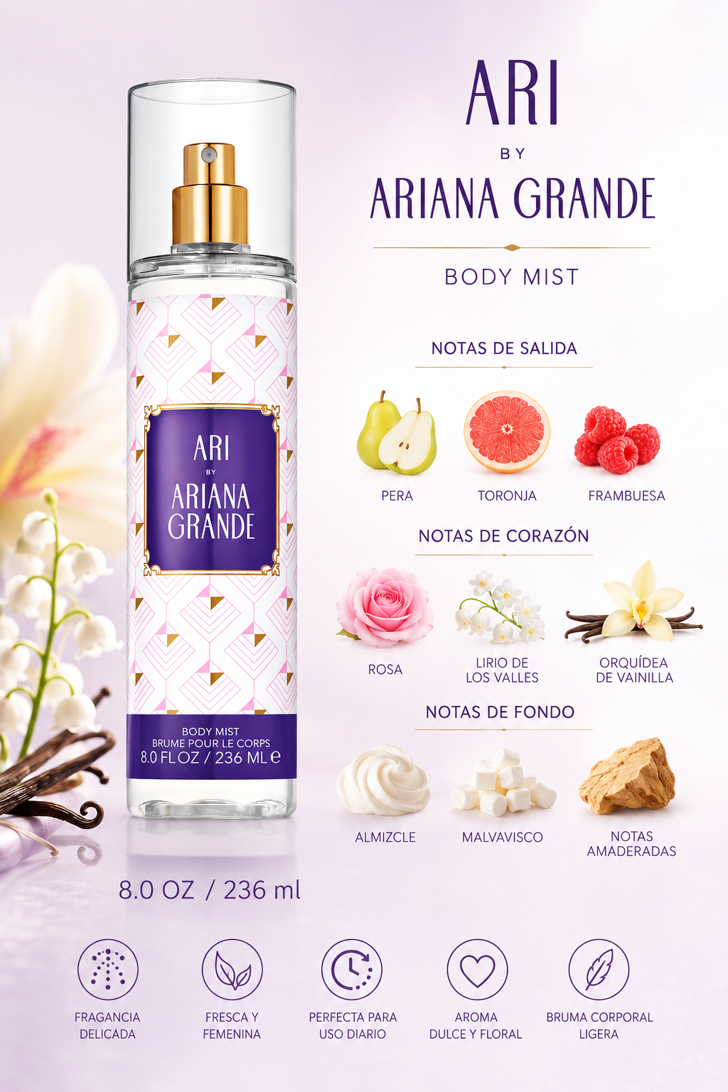 BODY MIST WOMEN ARIANA GRANDE ARI 8.0 OZ. SP 236 ML - Imagen 2