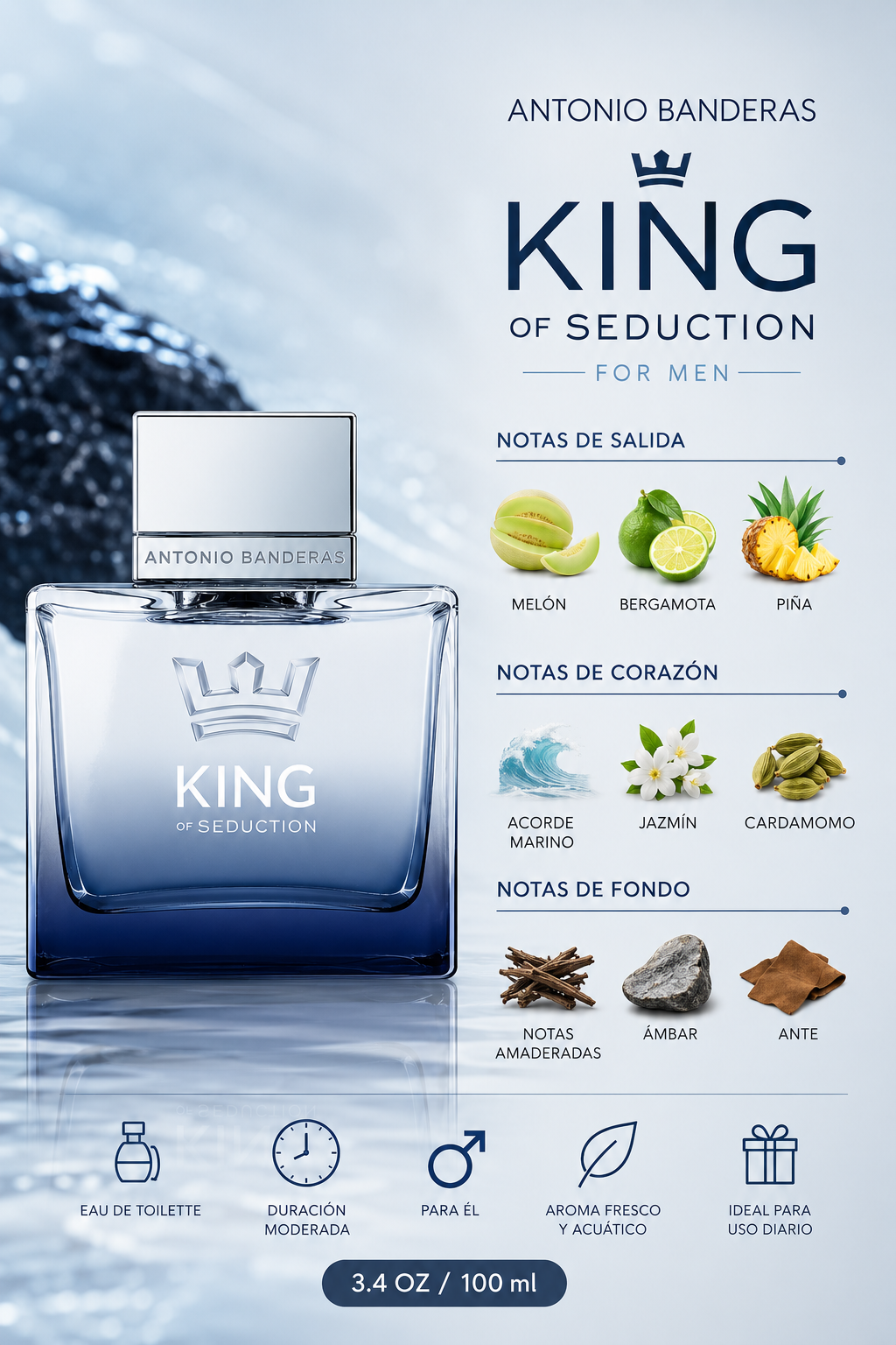 ANTONIO BANDERAS KING OF SEDUCTION MEN 3.4 OZ. EDT SP 100 ML - Imagen 2