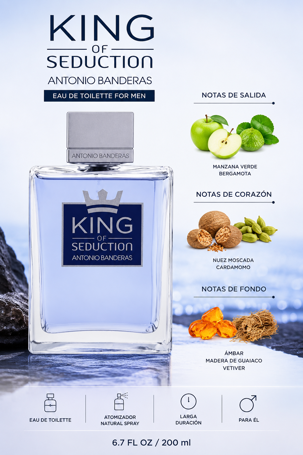 ANTONIO BANDERAS KING OF SEDUCTION MEN 6.7 OZ. EDT SP-NEW UPC 200 ML - Imagen 2