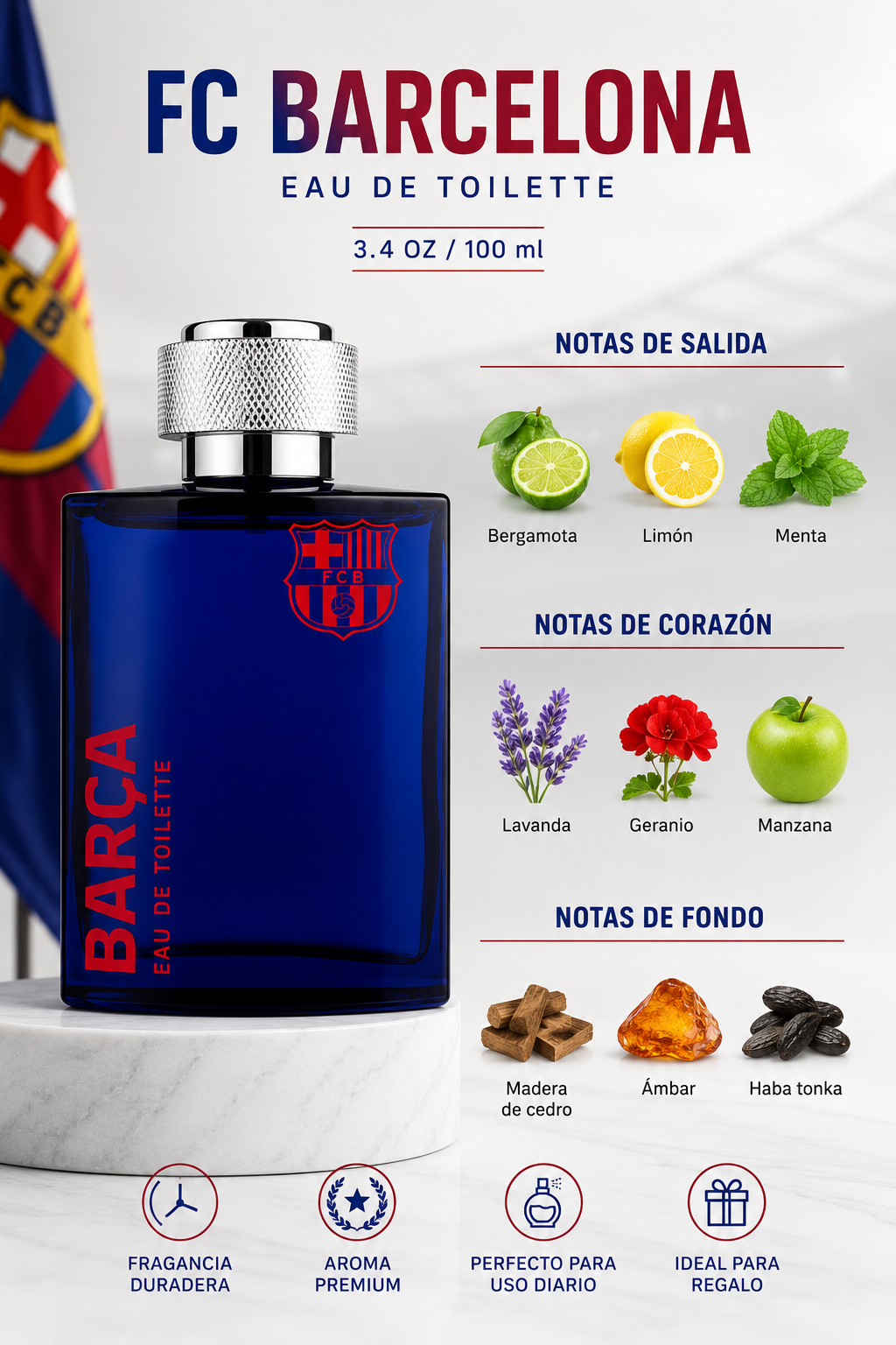AIR VAL BARCELONA FUTBOL CLUB MEN EDT SP - RED LABEL 100 ML - Imagen 2