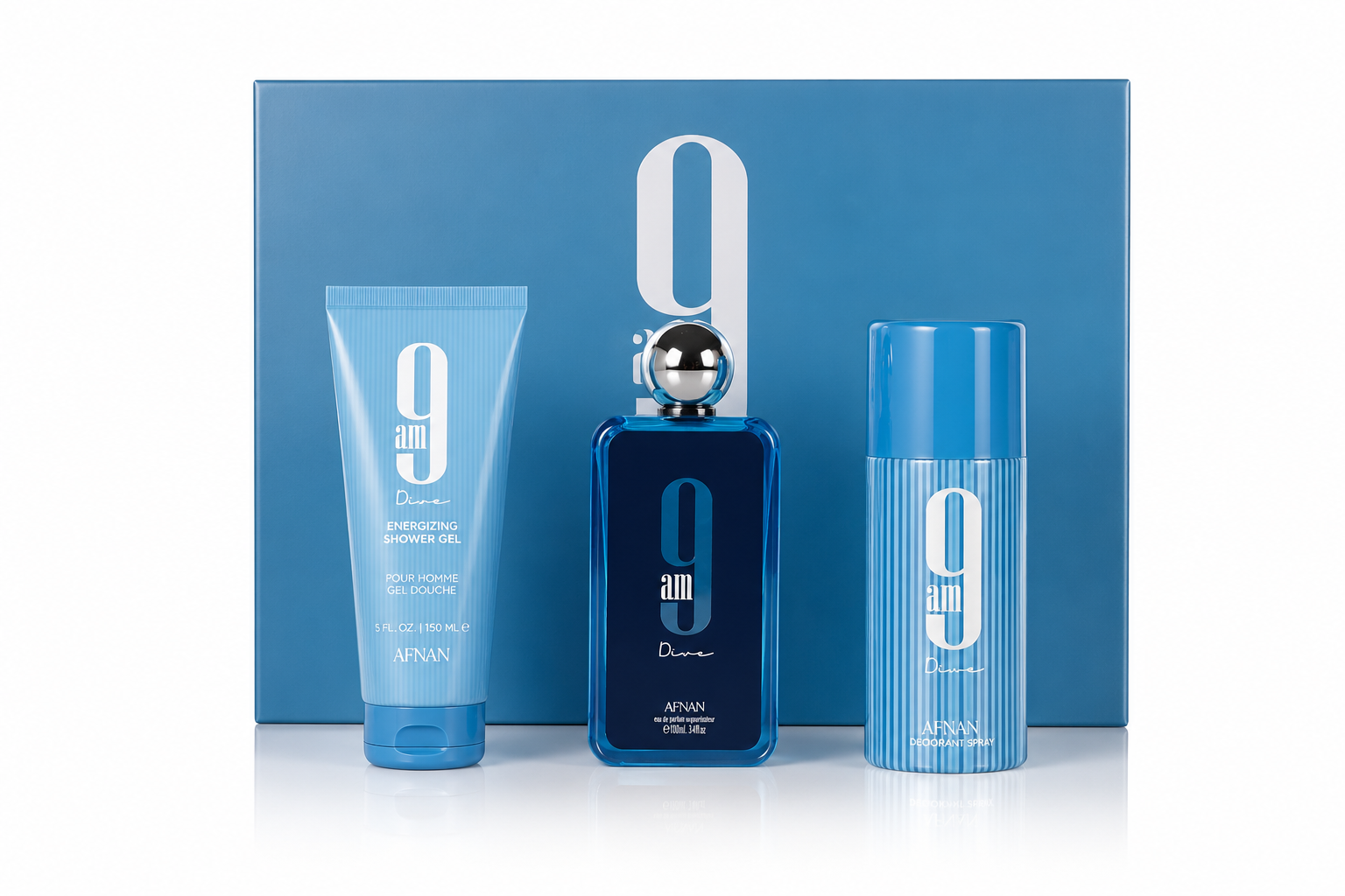 SET AFNAN 9AM DIVE MEN ( 3PC ) 3.4 OZ EDP SP / 5.0 OZ SHOWER GEL / 5.0 OZ DEO