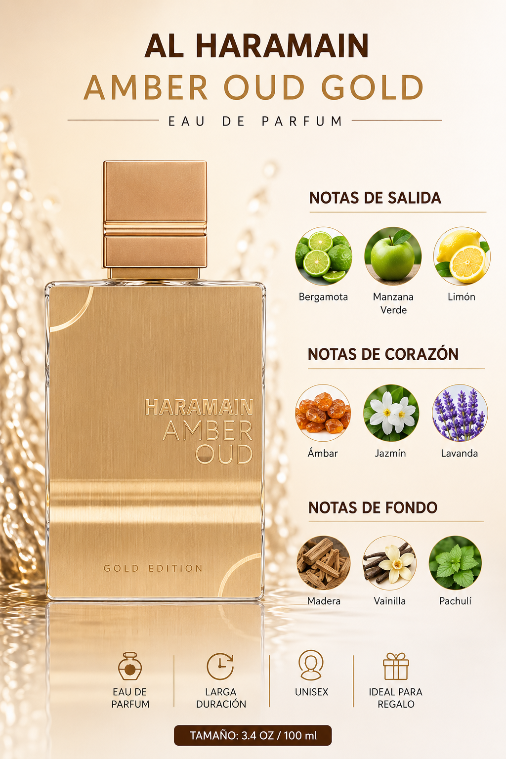 AL HARAMAIN AMBER OUD GOLD UNISEX 3.4 OZ. EDP SP 100 ML - Imagen 2