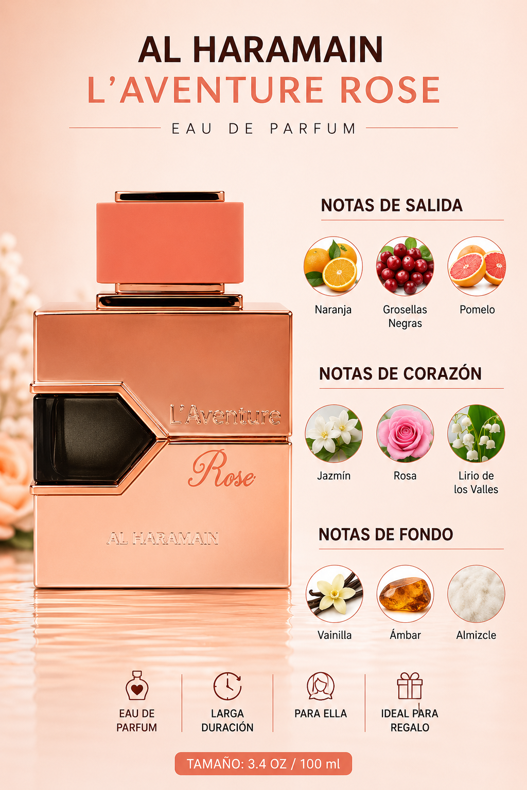 AL HARAMAIN L'AVENTURE ROSE WOMAN EDP SP 100 ML - Imagen 2