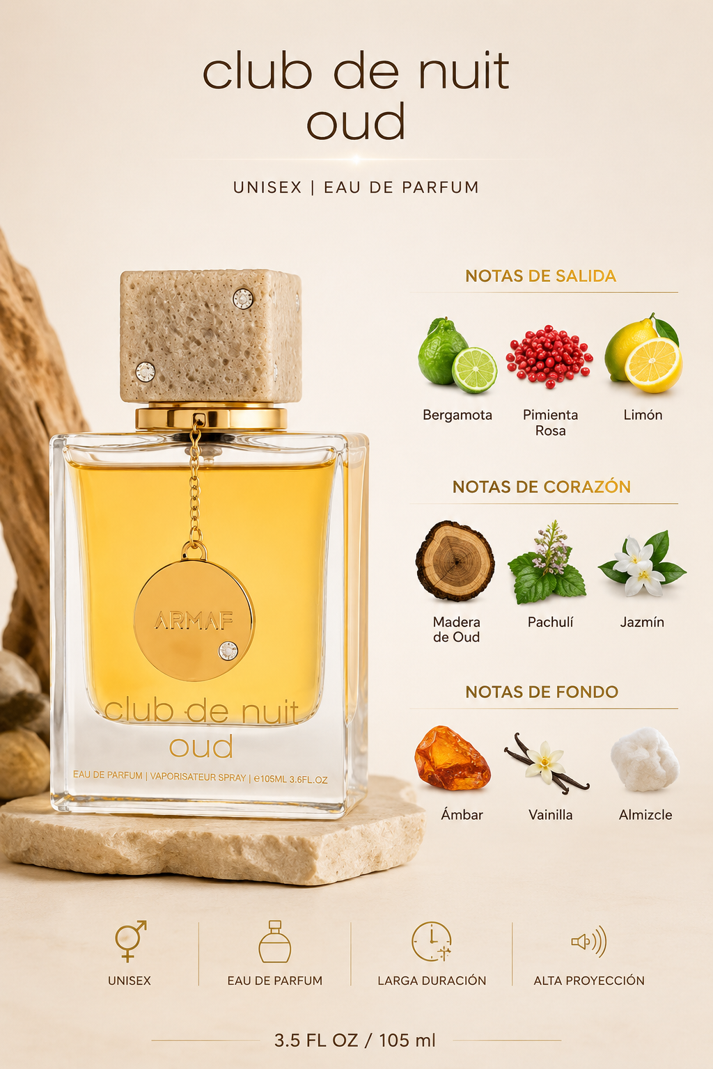 ARMAF CLUB DE NUIT OUD UNISEX 3.5 OZ EDP SP 105 ML - Imagen 2