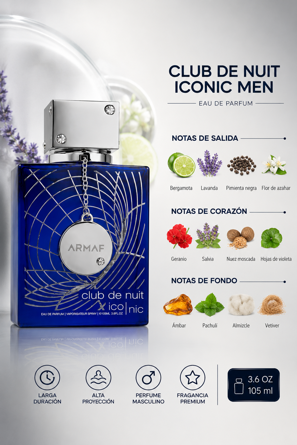 ARMAF CLUB NUIT ICONIC MEN 3.6 OZ. EDP SP 105 ML - Imagen 2