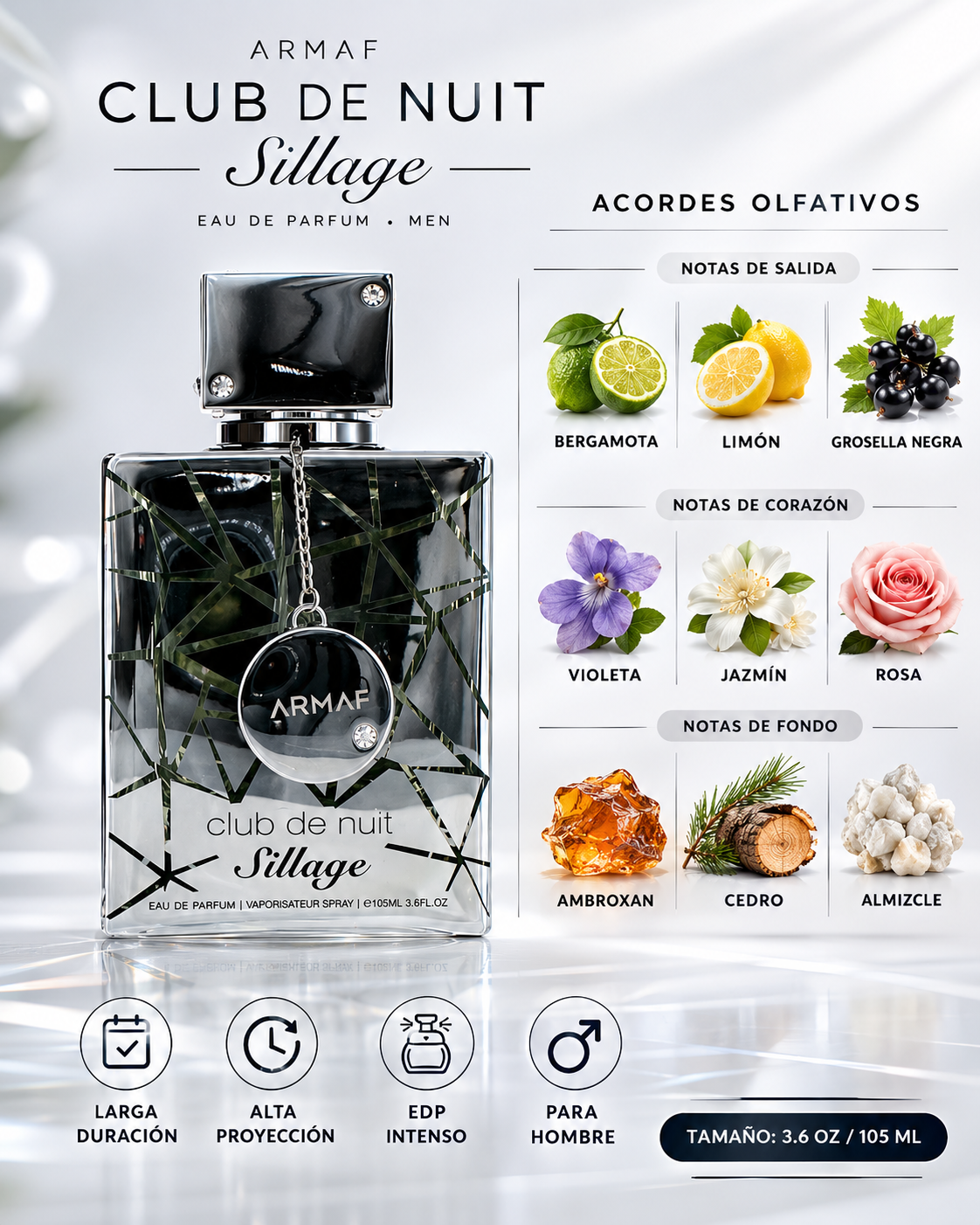 ARMAF CLUB SILLAGE MEN 3.6 OZ. EDP SP 105 ML - Imagen 2