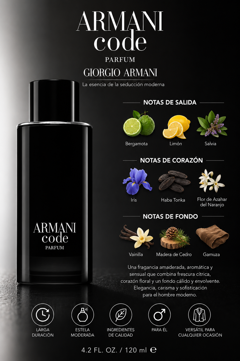GIO ARMANI CODE MEN 4.2 OZ EAU DE PARFUM 120 ML - Imagen 2