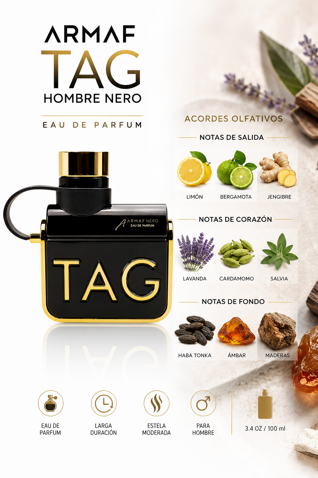 ARMAF TAG HOMBRE NERO 3.4 EDP M 100 ML - Imagen 2