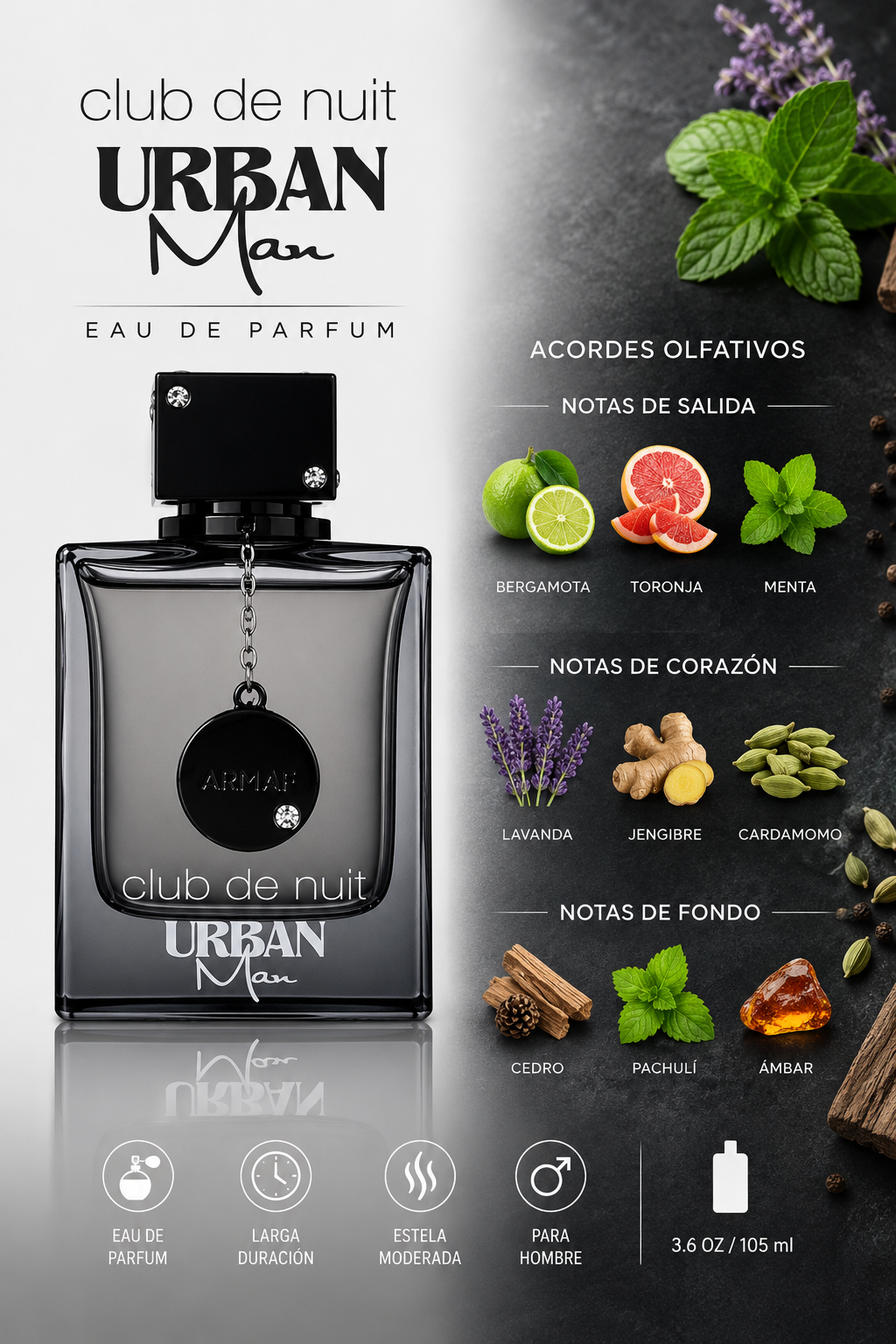ARMAF CLUB NUIT URBAN MAN 3.6 OZ. EDP SP 105 ML - Imagen 2