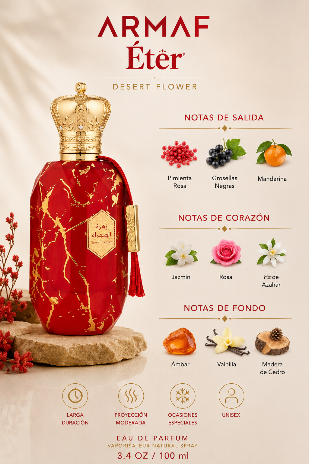 ARMAF ETER DESERT FLOWER UNISEX 3.4 OZ EDP SP 100 ML - Imagen 2
