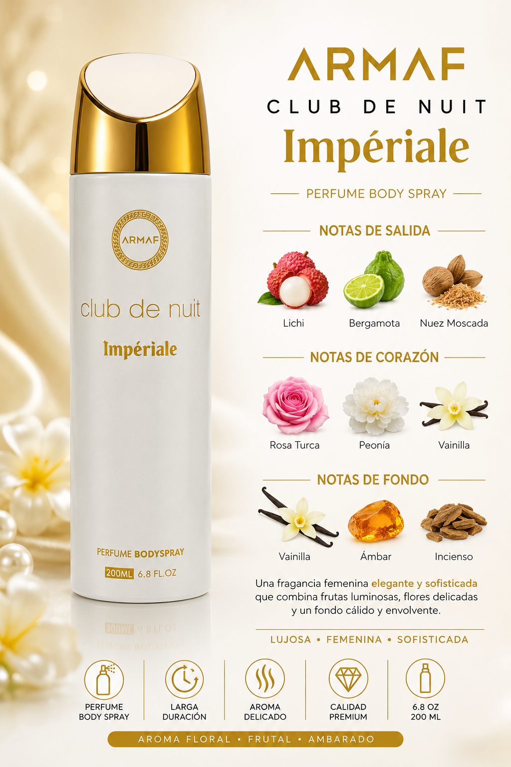 BODY SPRAY ARMAF CLUB DE NUIT IMPERIALE WOMEN 6.8 OZ 200 ML - Imagen 2
