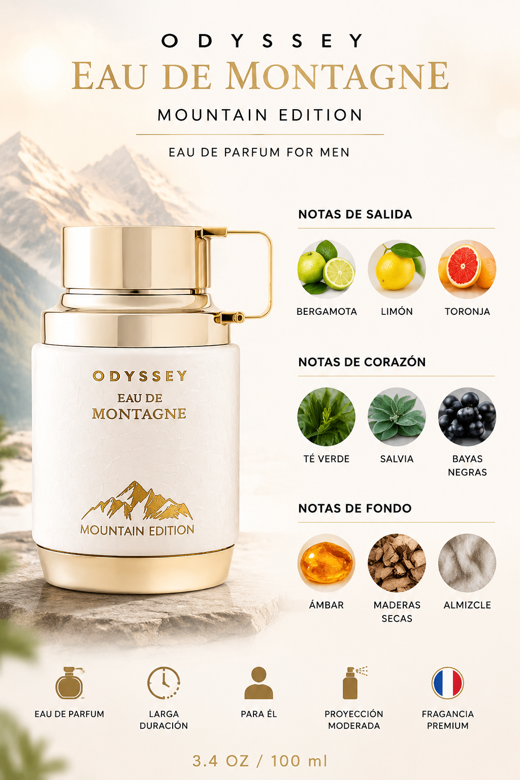 ARMAF ODYSSEY EAU DE MONTAGNE MOUNTAIN EDITION MEN 3.4 OZ EDP SPR 100 ML - Imagen 2