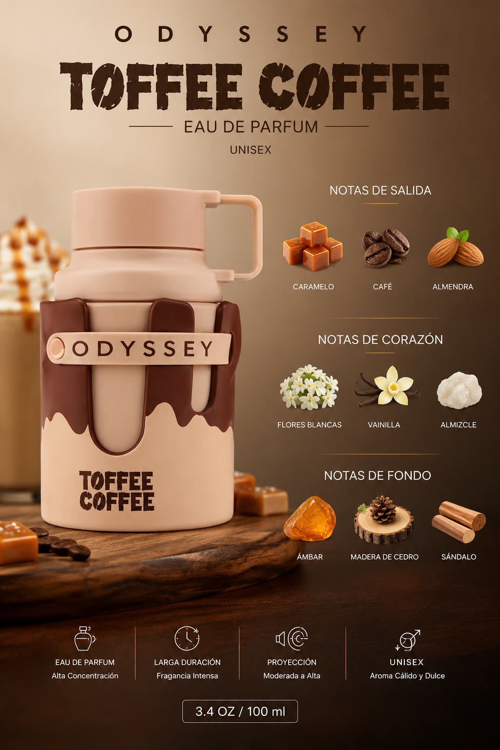 ARMAF ODYSSEY TOFFEE COFFEE UNISEX 3.4 OZ EDP SP 100 ML - Imagen 2