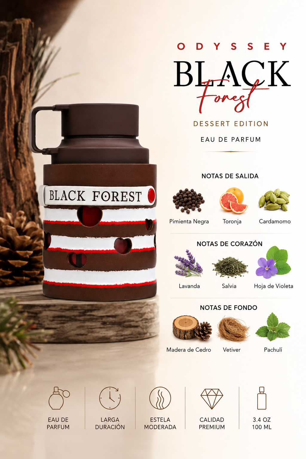 ARMAF ODYSSEY BLACK FOREST DESERT EDITION MEN 3.4 EDP SP 100 ML - Imagen 2