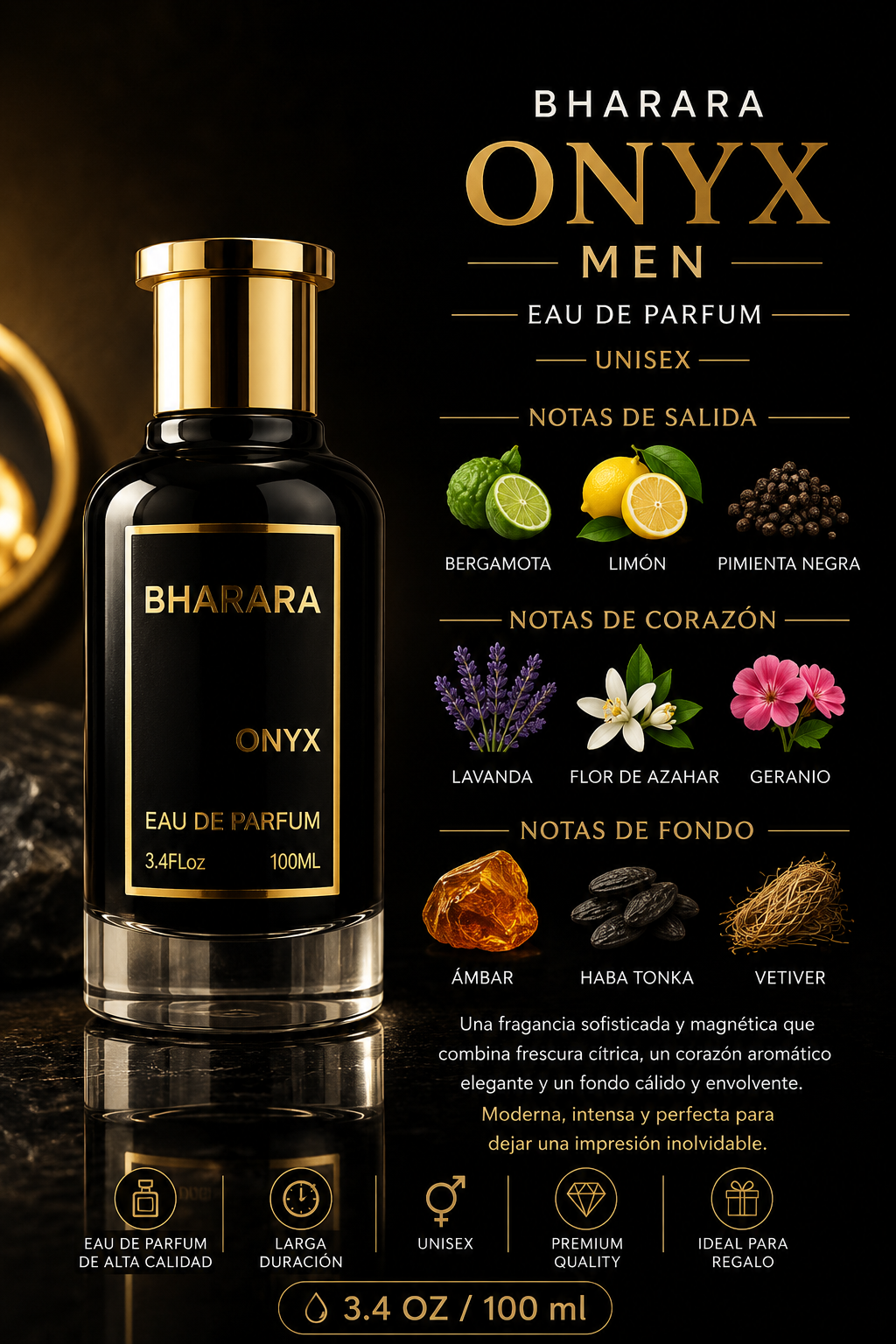 BHARARA ONYX MEN 3.4 OZ EDP SP 100 ML - Imagen 2