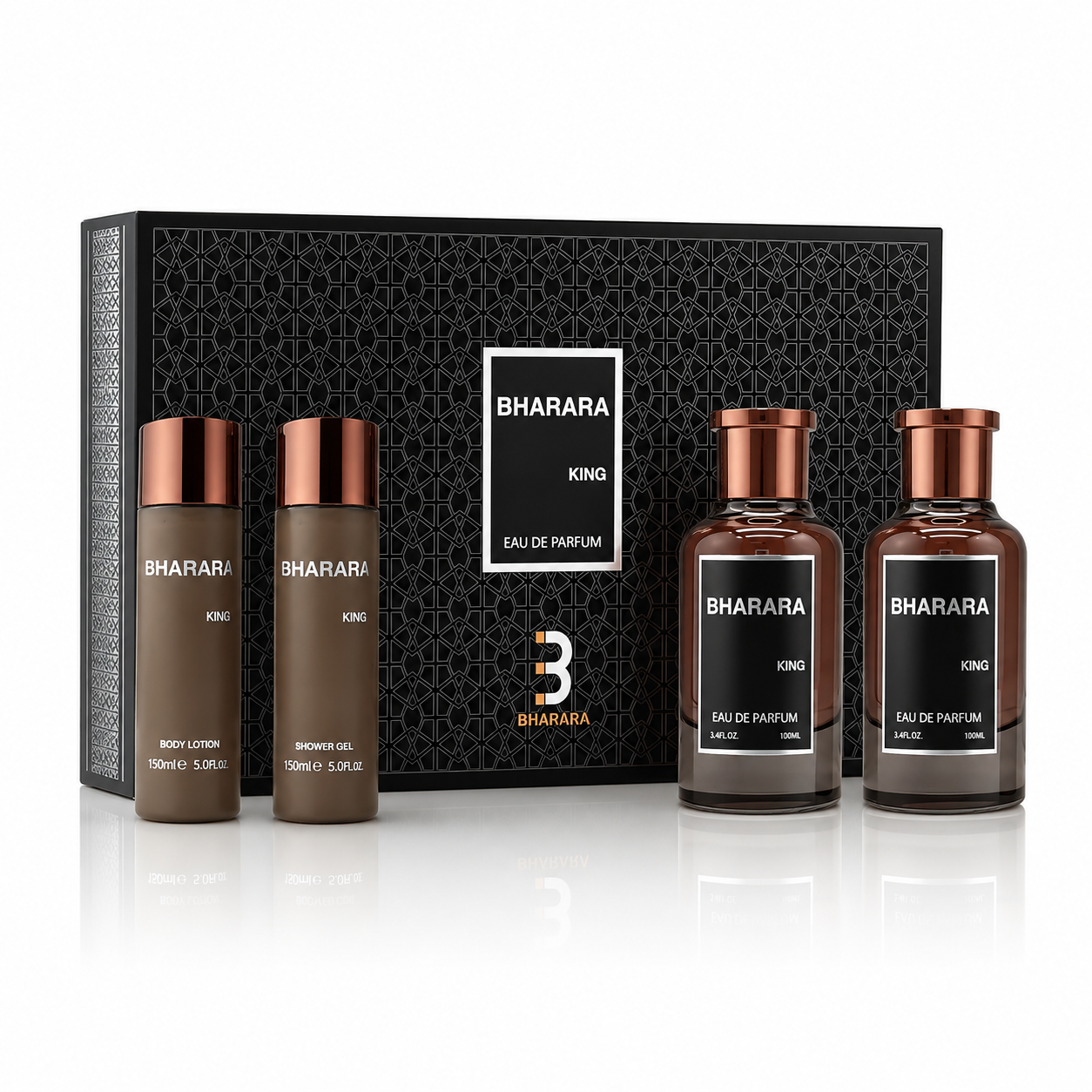SET BHARARA KING ( 4 PC SET ) 3.4 OZ EDP SP /3.4 OZ A/S /5.0 OZ SG /5.0OZ DE BL