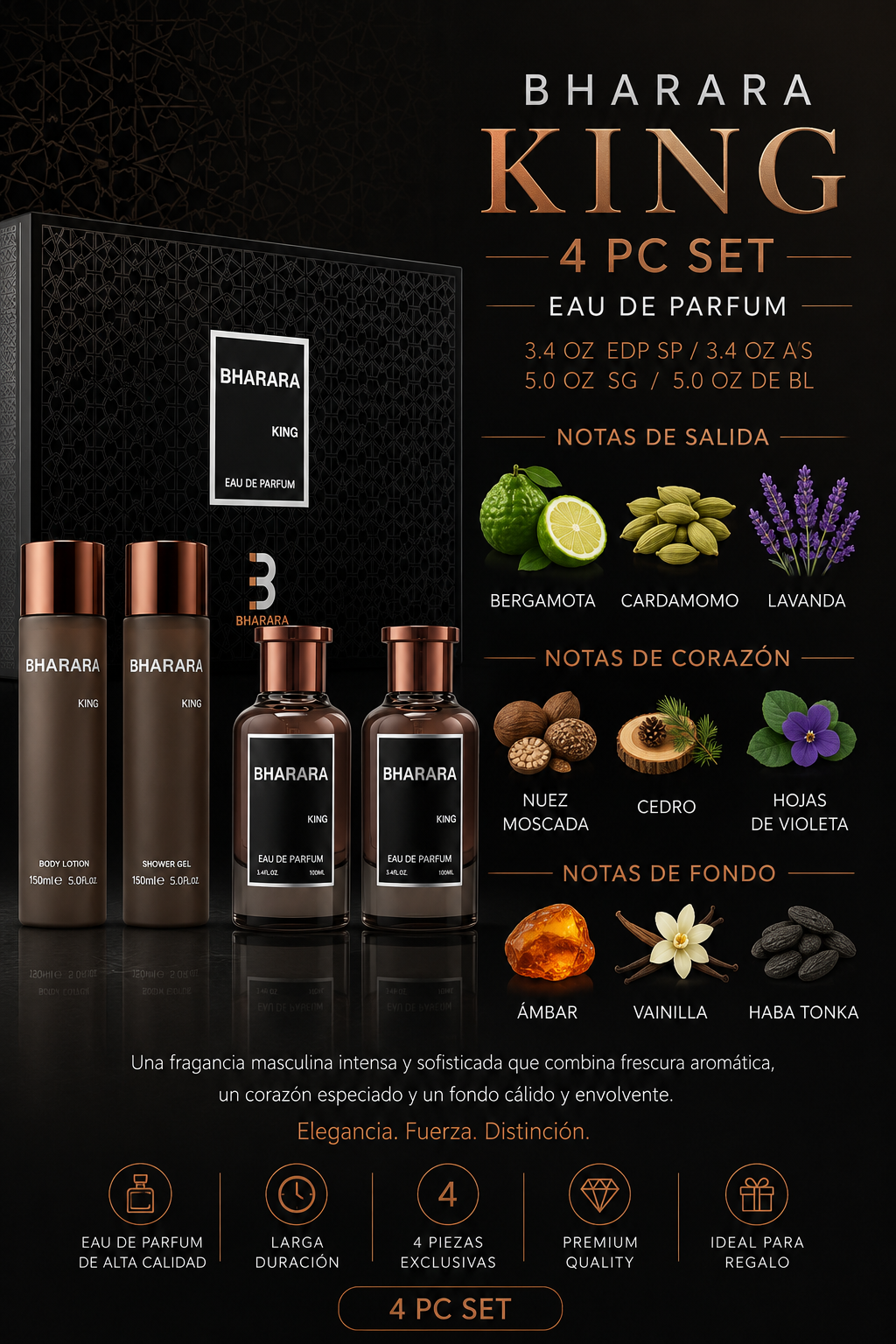 SET BHARARA KING ( 4 PC SET ) 3.4 OZ EDP SP /3.4 OZ A/S /5.0 OZ SG /5.0OZ DE BL - Imagen 2