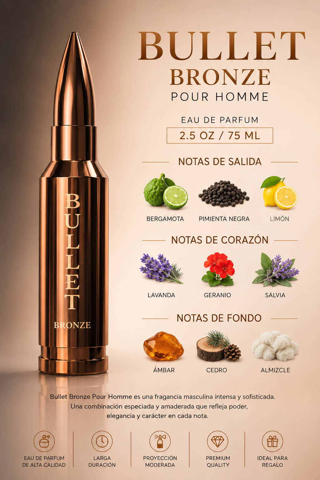 BHARARA BULLET BRONZE POUR HOMME 2.5 OZ EDP SP 75 ML - Imagen 2