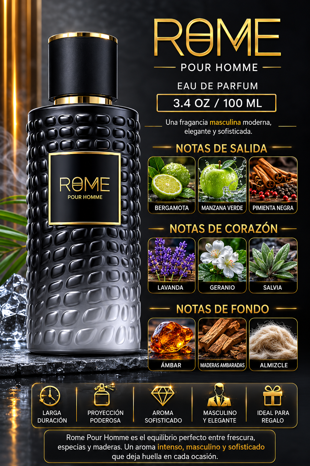 BHARARA ROME POUR HOMME 3.4 OZ EDP SP 100 ML - Imagen 2