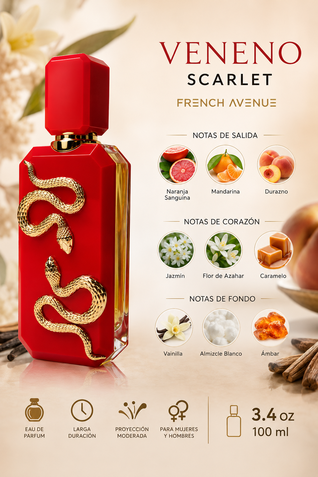 FRAGRANCE WORLD FRENCH AV VENENO SCARLET 3.4 EDP U 100 ML - Imagen 2