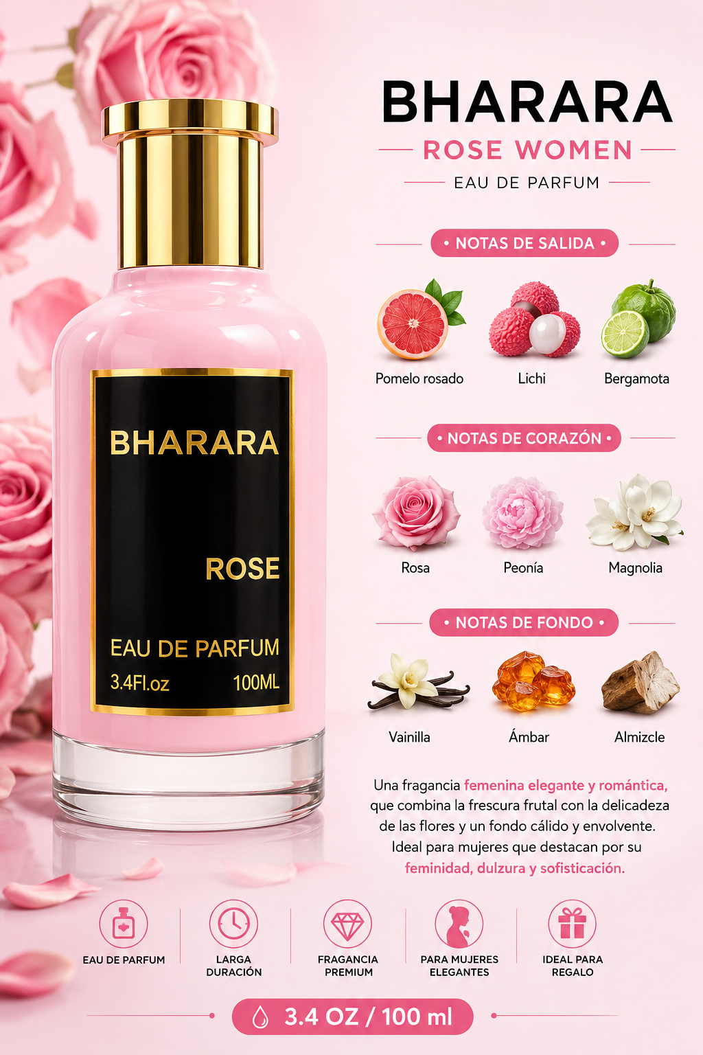 BHARARA ROSE WOMEN 3.4 OZ EDP SP 100 ML - Imagen 2