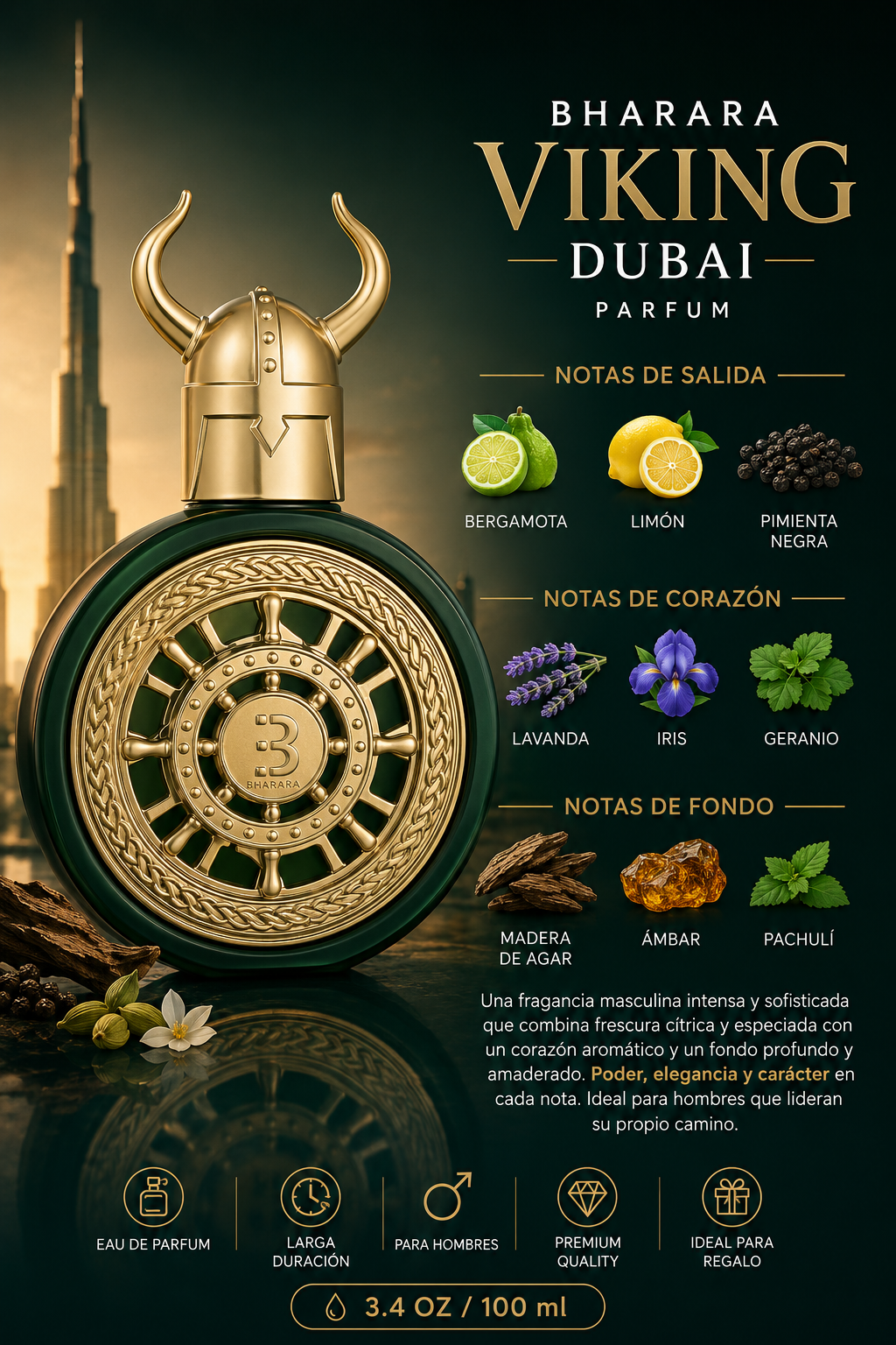 BHARARA VIKING DUBAI MEN 3.4 OZ EDP SP 100 ML - Imagen 2
