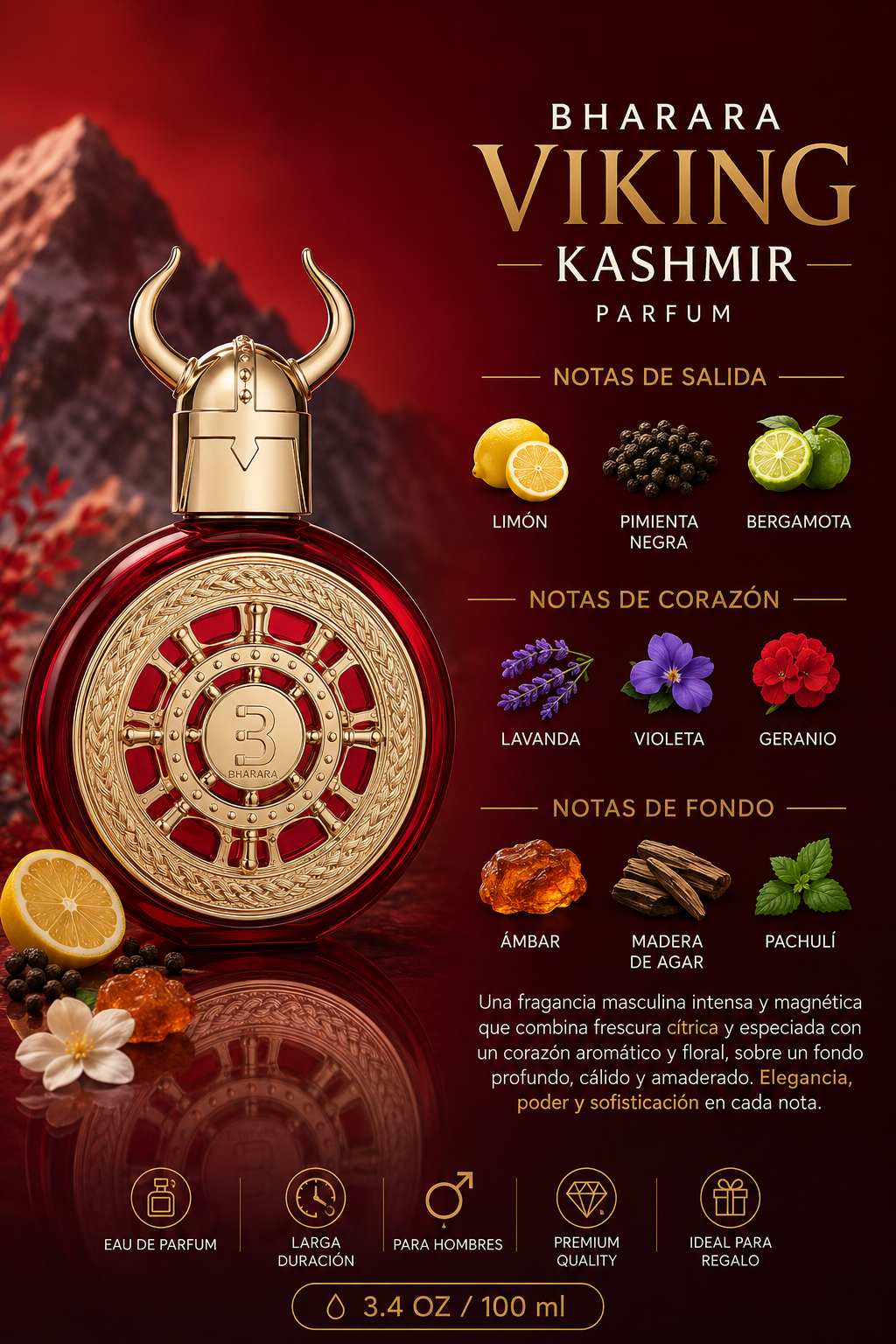 BHARARA VIKING KASHMIR MEN 3.4 OZ EDP SP 100 ML - Imagen 2