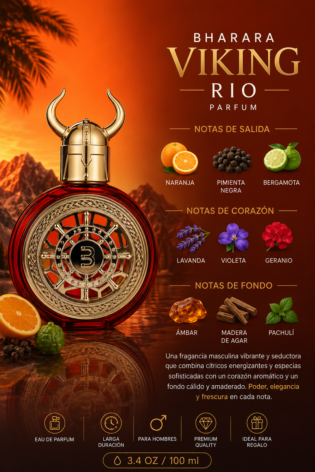 BHARARA VIKING RIO MEN 3.4 OZ EDP SP 100 ML - Imagen 2