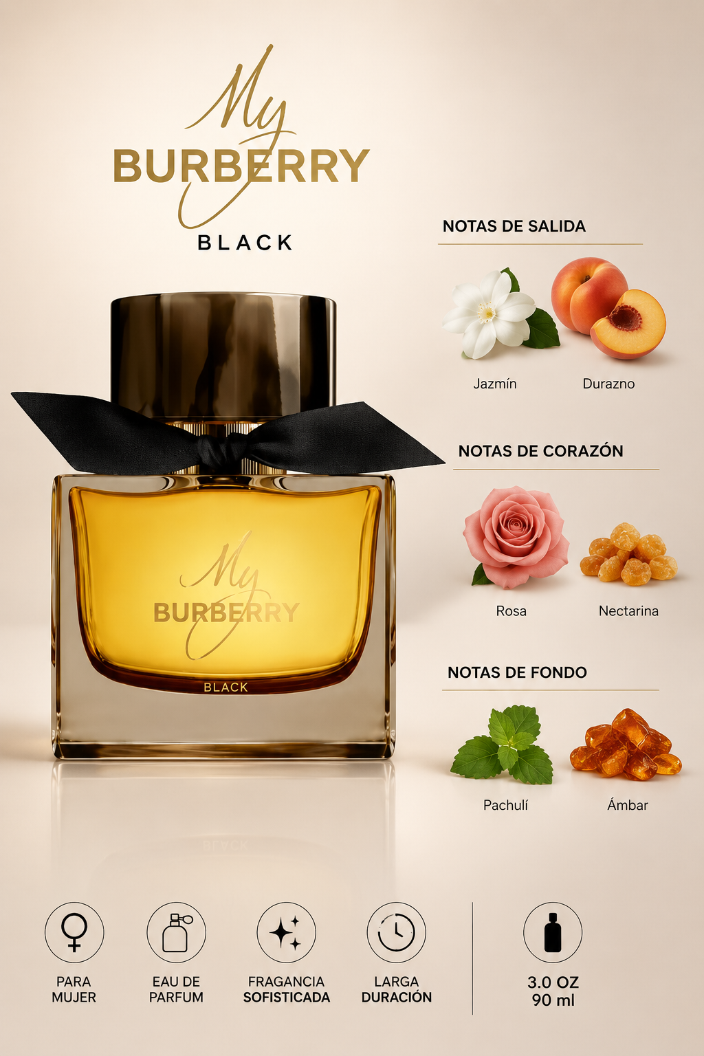 BURBERRY MY BURBERRY BLACK WOMEN 3.0 OZ. EDP SPRAY 90 ML - Imagen 2