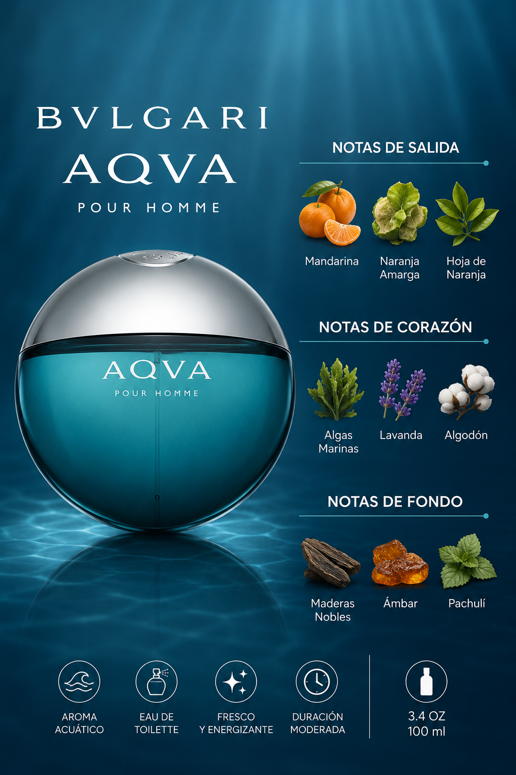 BVLGARI AQVA HOMME 3.4 OZ. EDT SP 100 ML - Imagen 2