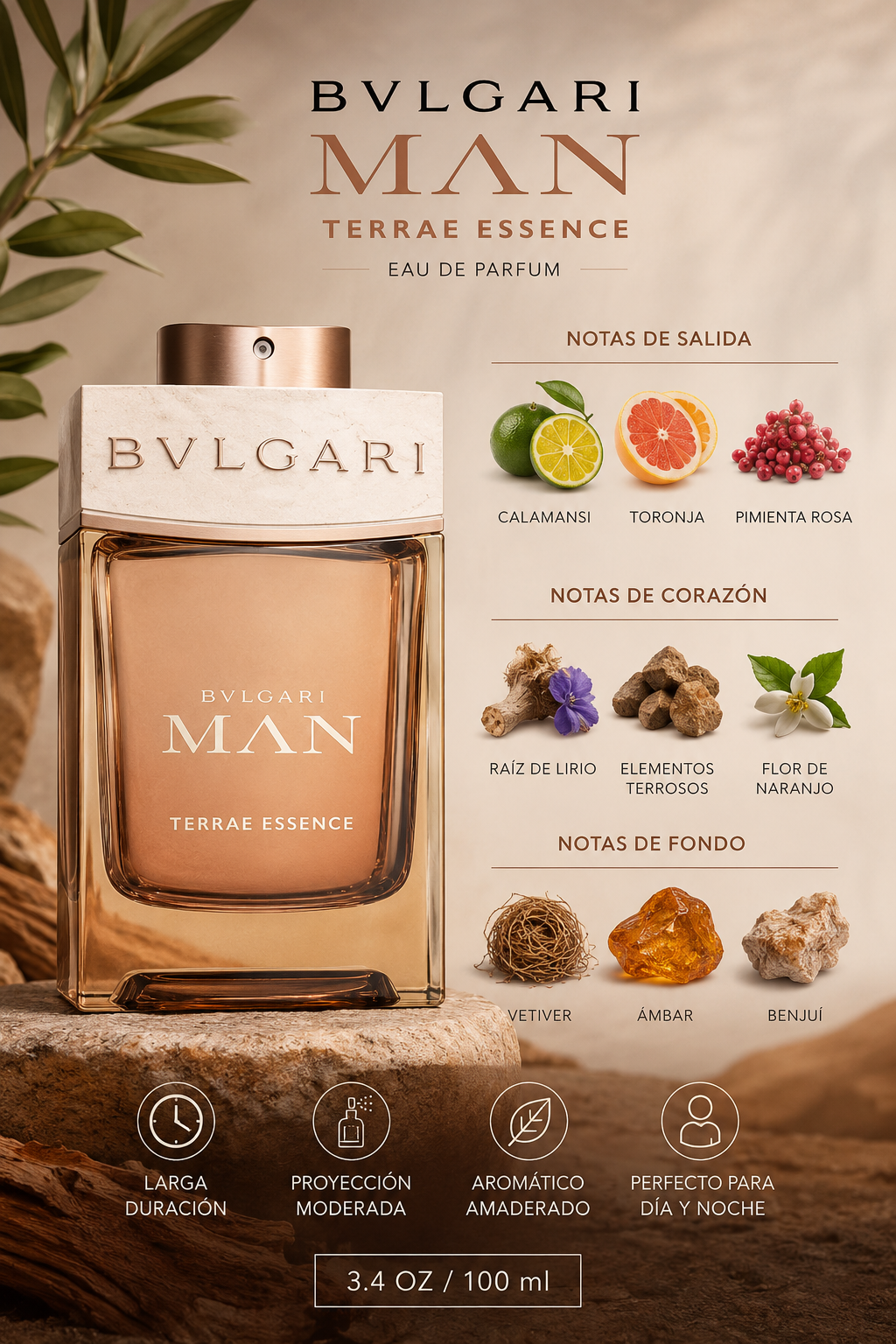 BVLGARI MAN TERRAE ESSENCE MEN 3.4 OZ EDP SP 100 ML - Imagen 2