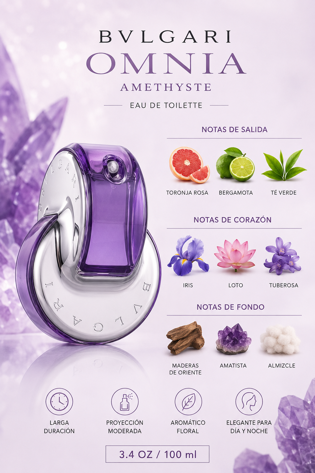 BVLGARI OMNIA AMETHYSTE WOMEN 3.4 OZ EDT SP 100 ML - Imagen 2
