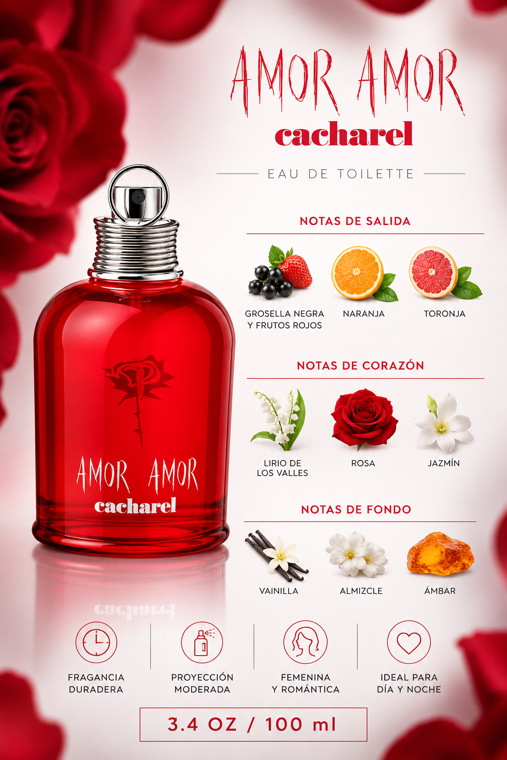 CACHAREL AMOR AMOR WOMAN 3.4 OZ. EDT SP 100 ML - Imagen 2
