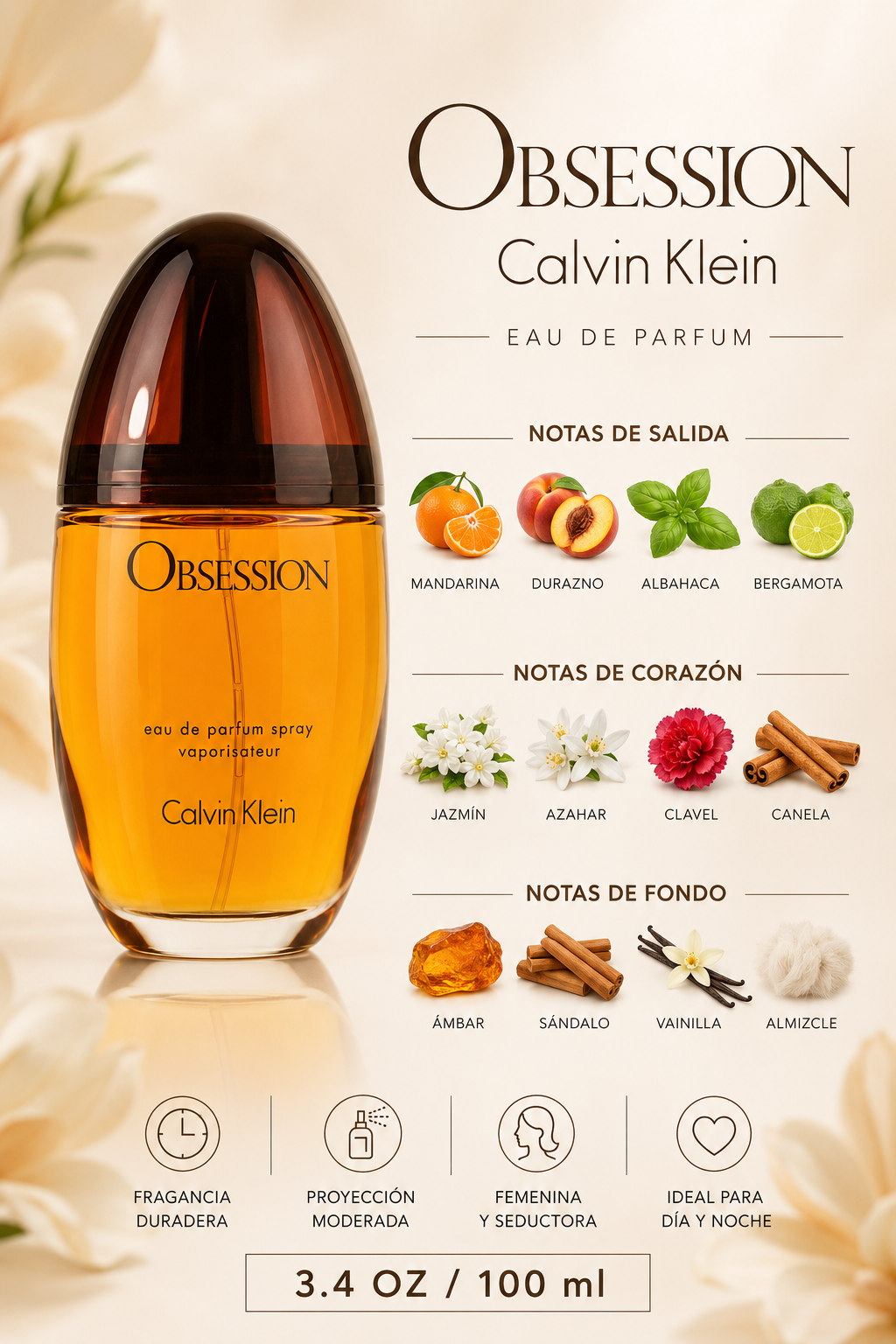 CALVIN KLEIN OBSESSION WOMEN 3.4 EDP SP 100 ML - Imagen 2