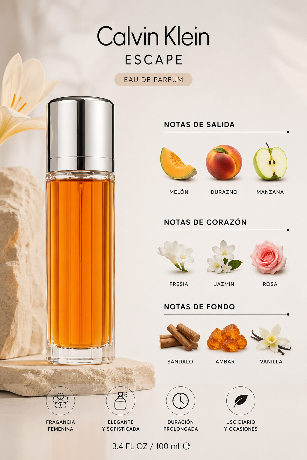 CALVIN KLEIN ESCAPE WOMEN 3.4 OZ. EDP SP 100 ML - Imagen 2