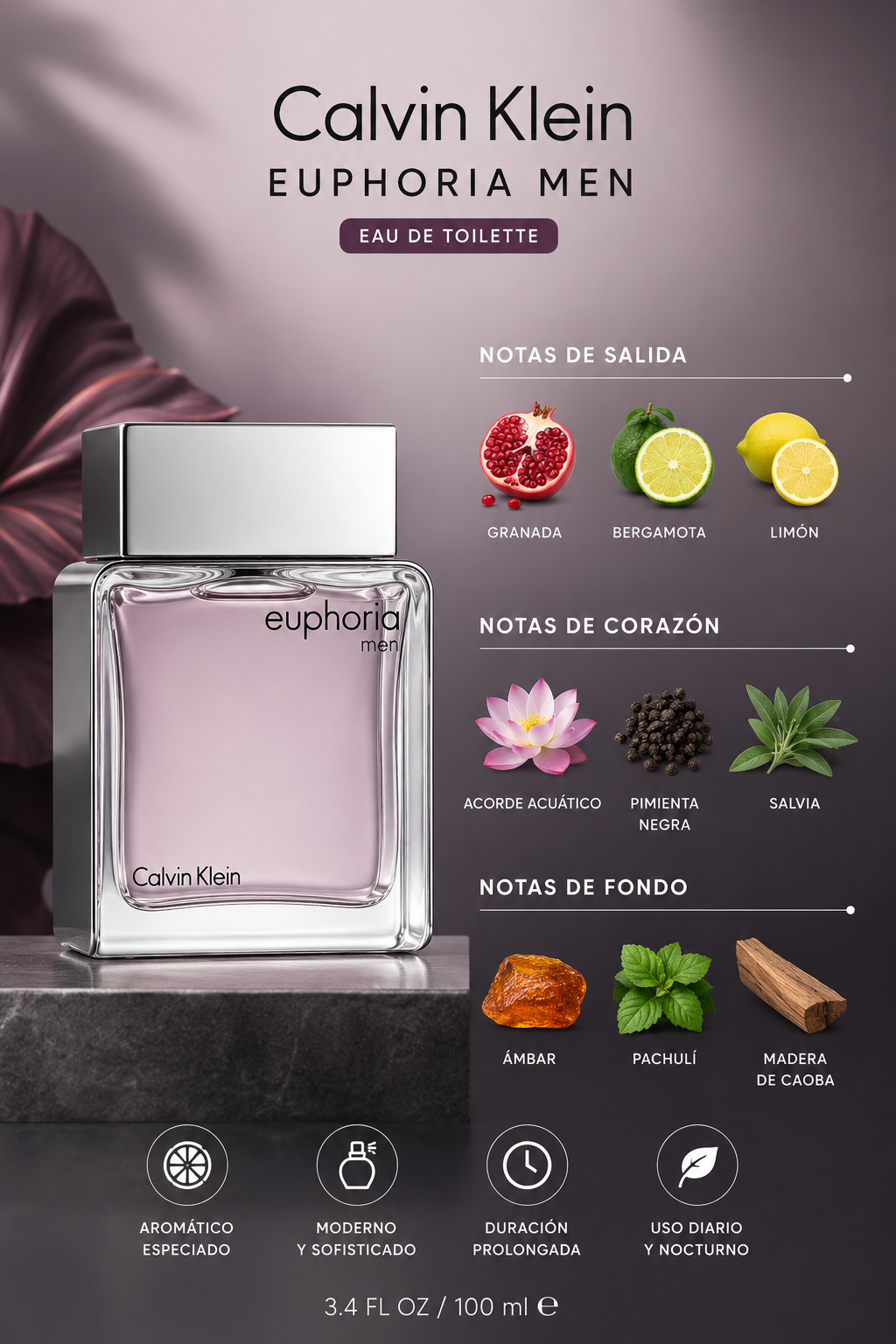 CALVIN KLEIN EUPHORIA MEN 3.4 EDT SP - NEW UPC 100 ML - Imagen 2