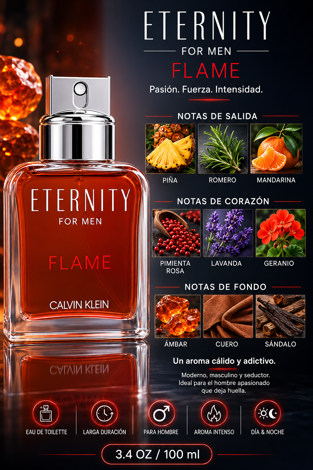 CALVIN KLEIN ETERNITY FLAME MEN 3.4 OZ. EDT 100 ML - Imagen 2