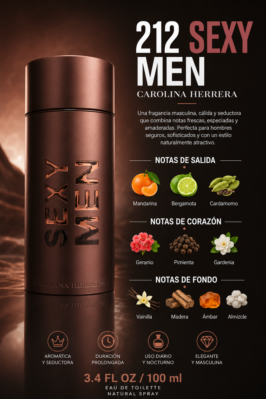 CAROLINA HERRERA 212 SEXY MEN 3.4 OZ. EDT SP 100 ML - Imagen 2