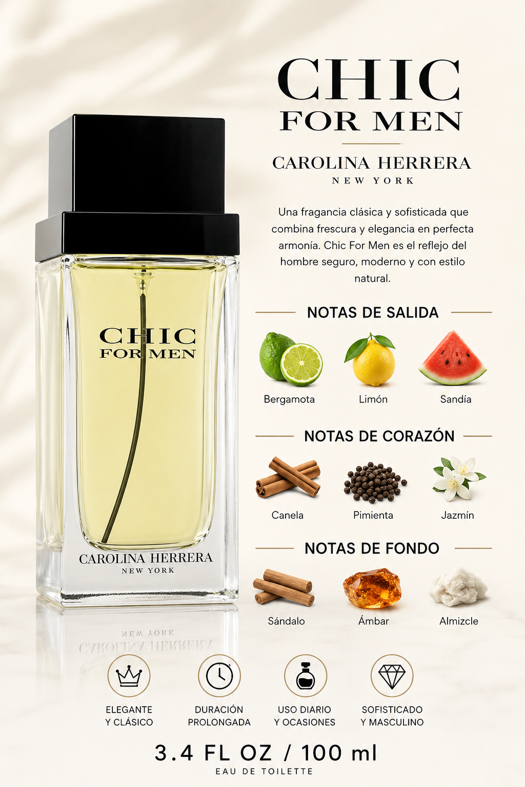 CAROLINA HERRERA CHIC MEN 3.4 OZ EDT SP 100 ML - Imagen 2