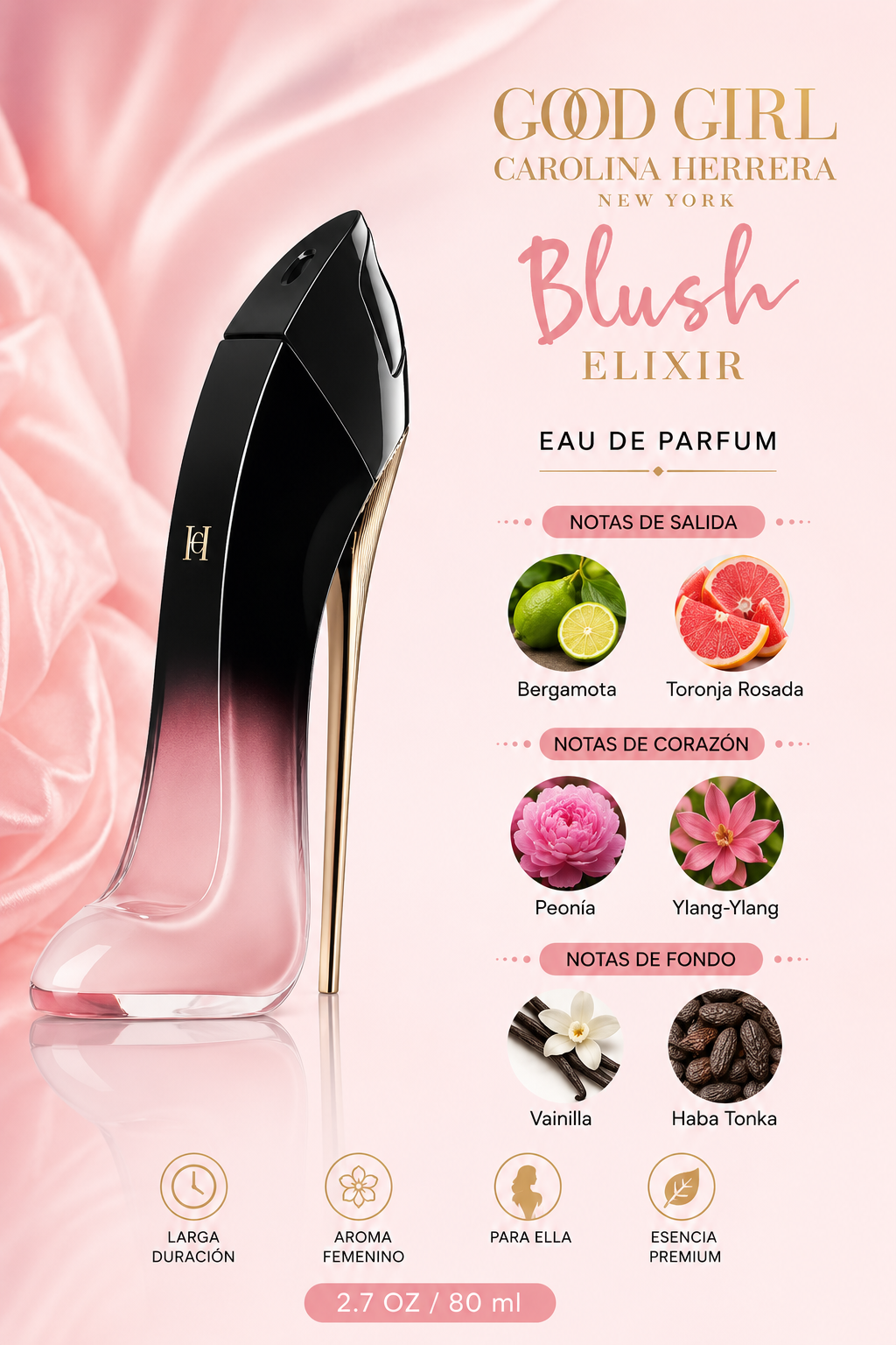 CAROLINA HERRERA CH GOOD GIRL BLUSH ELIXIR WOMEN 2.7 OZ EDP SP 80 ML - Imagen 2