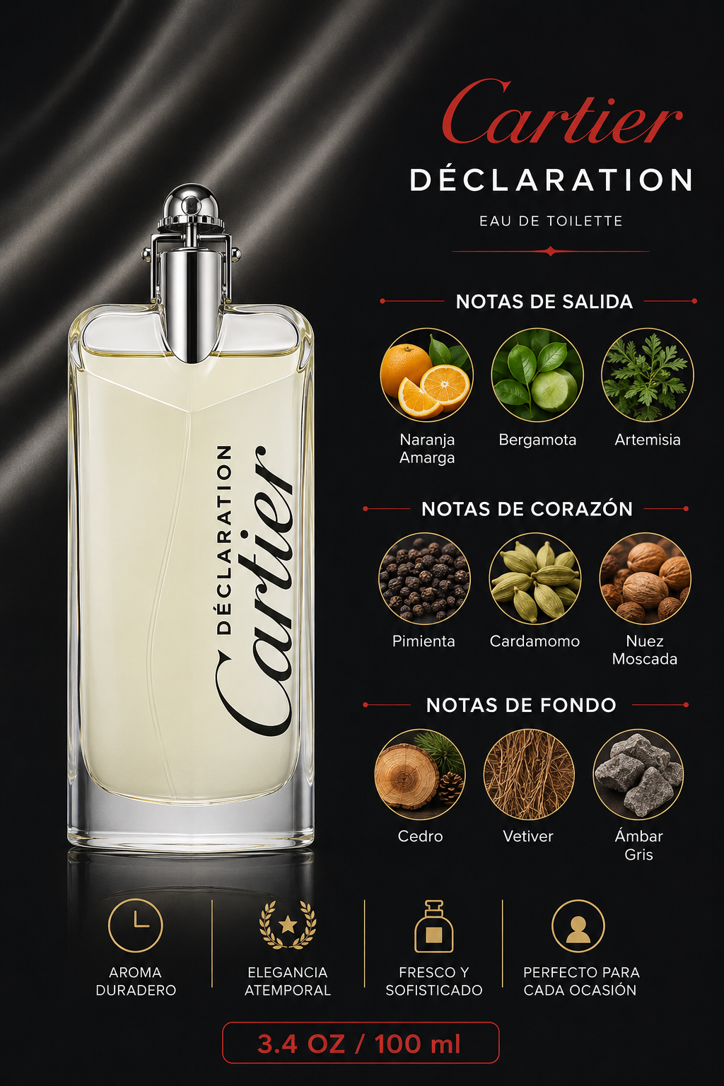 CARTIER DECLARATION MEN 3.4 OZ EDT SP 100 ML - Imagen 2