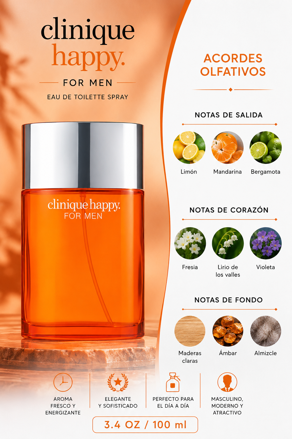 CLINIQUE HAPPY MEN 3.4 OZ. EDT SPRAY 100 ML - Imagen 2