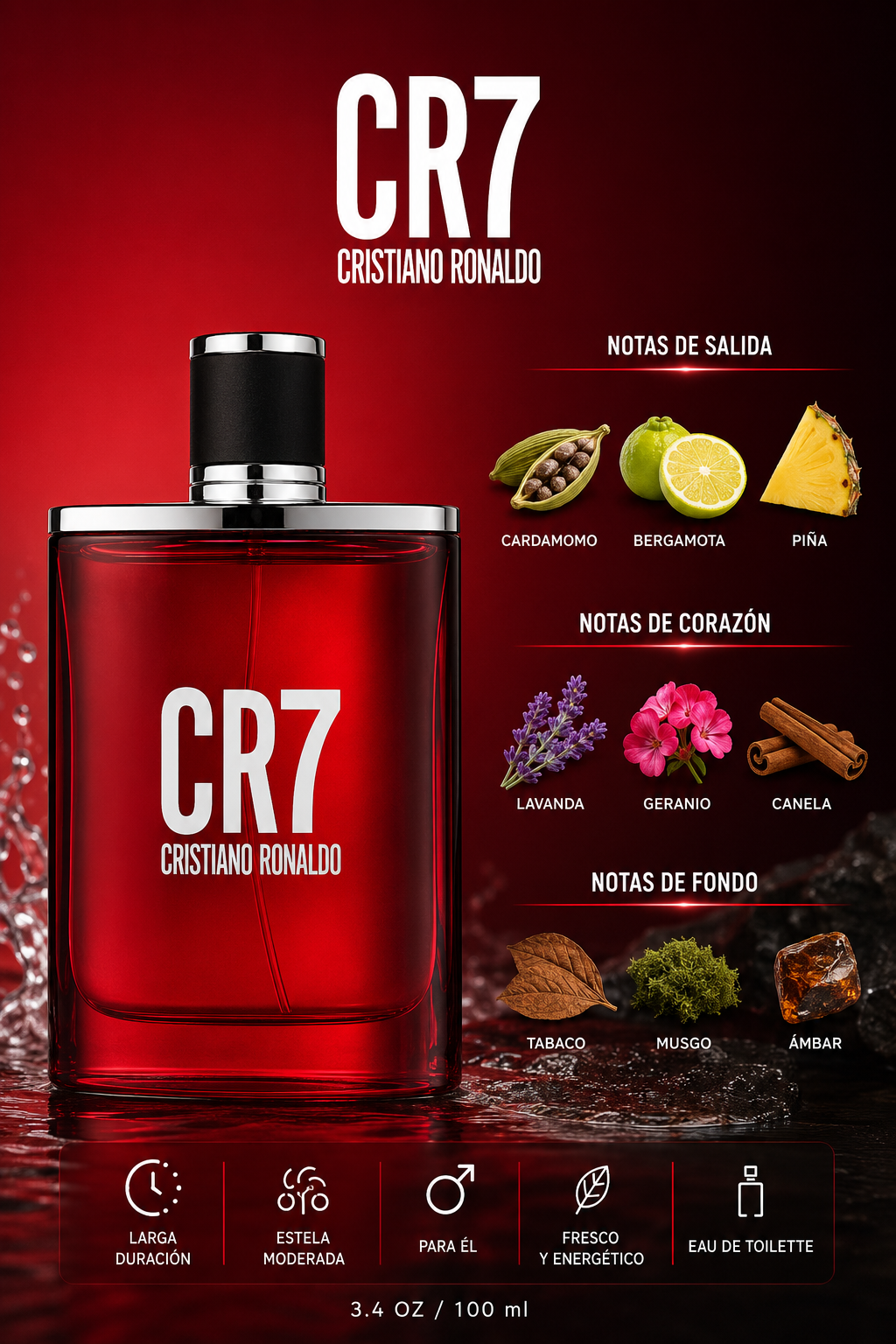 CRISTIANO RONALDO CR7 MEN 3.4 OZ.EDT SP 100 ML - Imagen 2