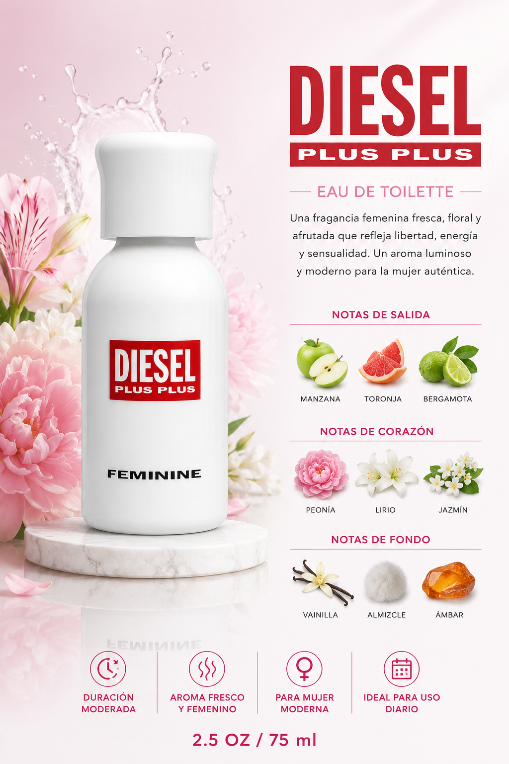 DIESEL PLUS PLUS WOMAN 2.5 OZ. EDT 75 ML - Imagen 2
