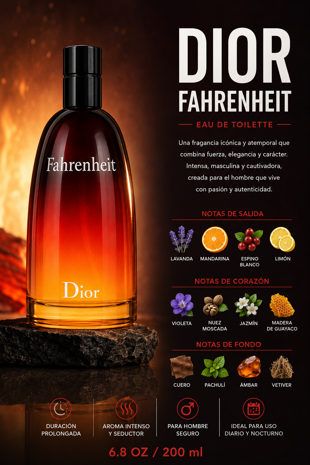 DIOR FAHRENHEIT 6.8 EDT M 200 ML - Imagen 2